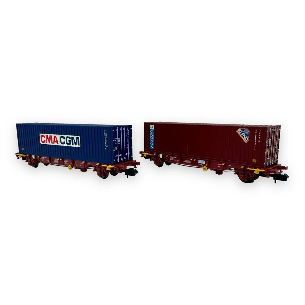 Set de 2 wagons porte-conteneurs CMA/CGM - MFTrain N33377 - N 1/160 - SNCF - Ep V - 2R - 2
