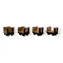 Lot de 4 wagons de chargement, 2 avec et 2 sans frein - Minitrains 3114 - HOe 1/87 - 2