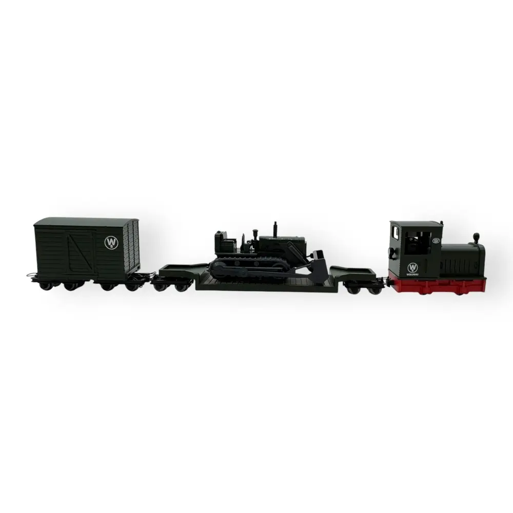 Set locotracteur + wagons & bulldozer- Minitrains 5096 - HOe 1/87 - Ep III-IV - Analogique - 2R - 3