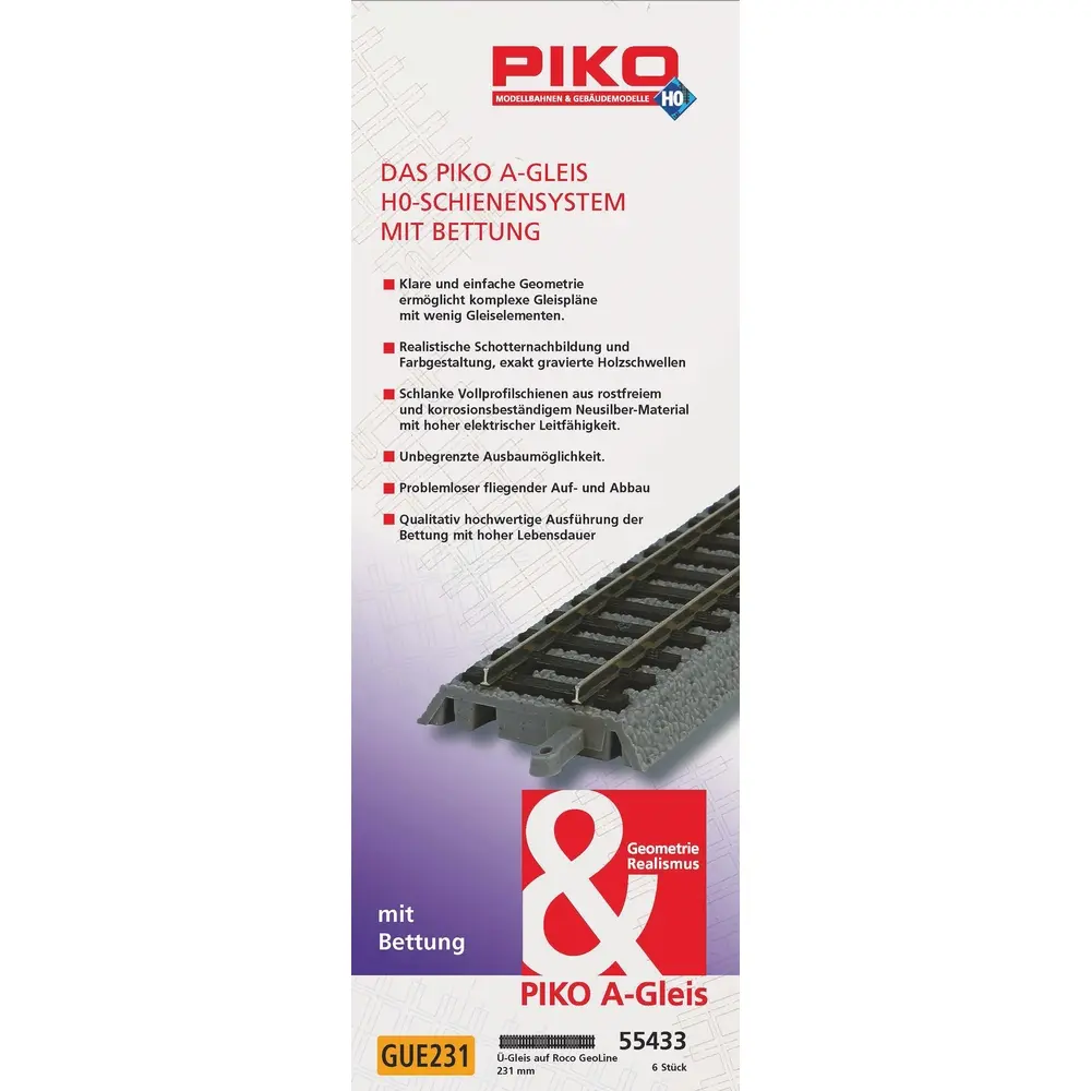 Rail de transition : ROCO GeoLine Profi - PIKO A - 231 mm PIKO 55433 | HO 1/87 Code 100 - 2