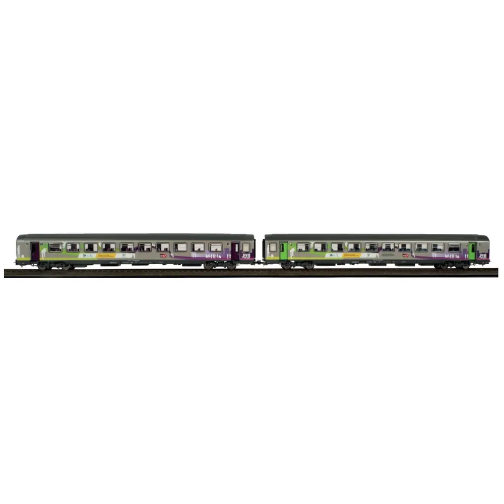 Set de 2 voitures Corail VTU REMI intercités, A10tuh + B11tu - Piko 97134 - HO 1/87 - SNCF - Ep VI - 2R - 2
