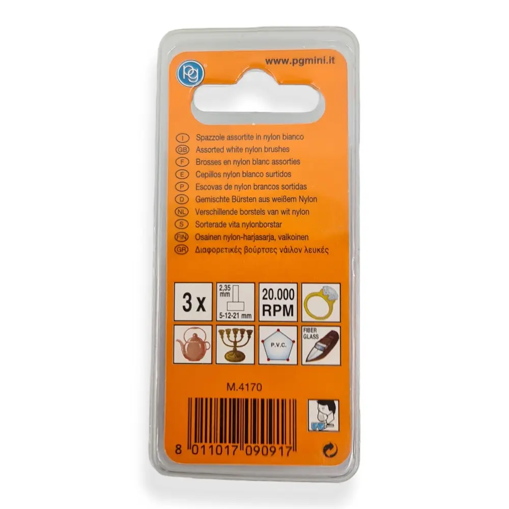 Set 3 brosses en nylon - PG Mini 4170 - Diamètres 5, 12 et 21mm  - 3