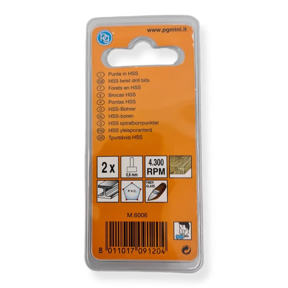 Set 2 forets en HSS PG Mini M6006 - Diamètre 0.6 mm - 3