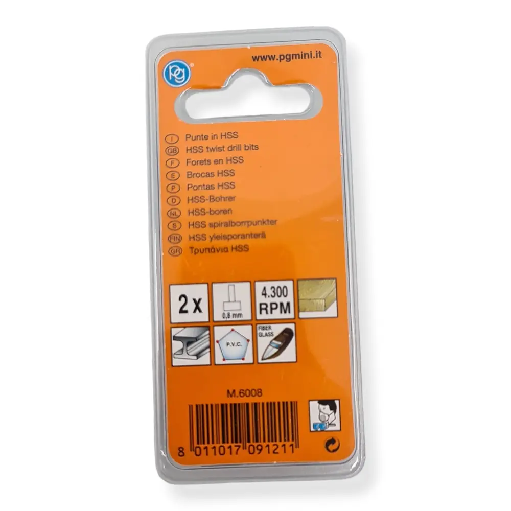 Set 2 forets en HSS - PG Mini M.6008 - Diamètre 0.8 mm - 3