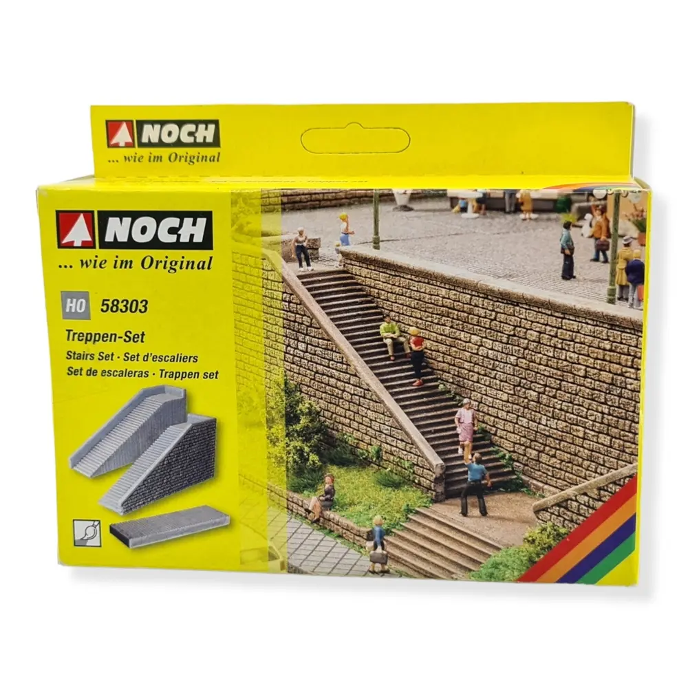 Grands escaliers imitation pierre - NOCH 58303 - HO 1/87 - 145 x 33 x 66 mm - 5