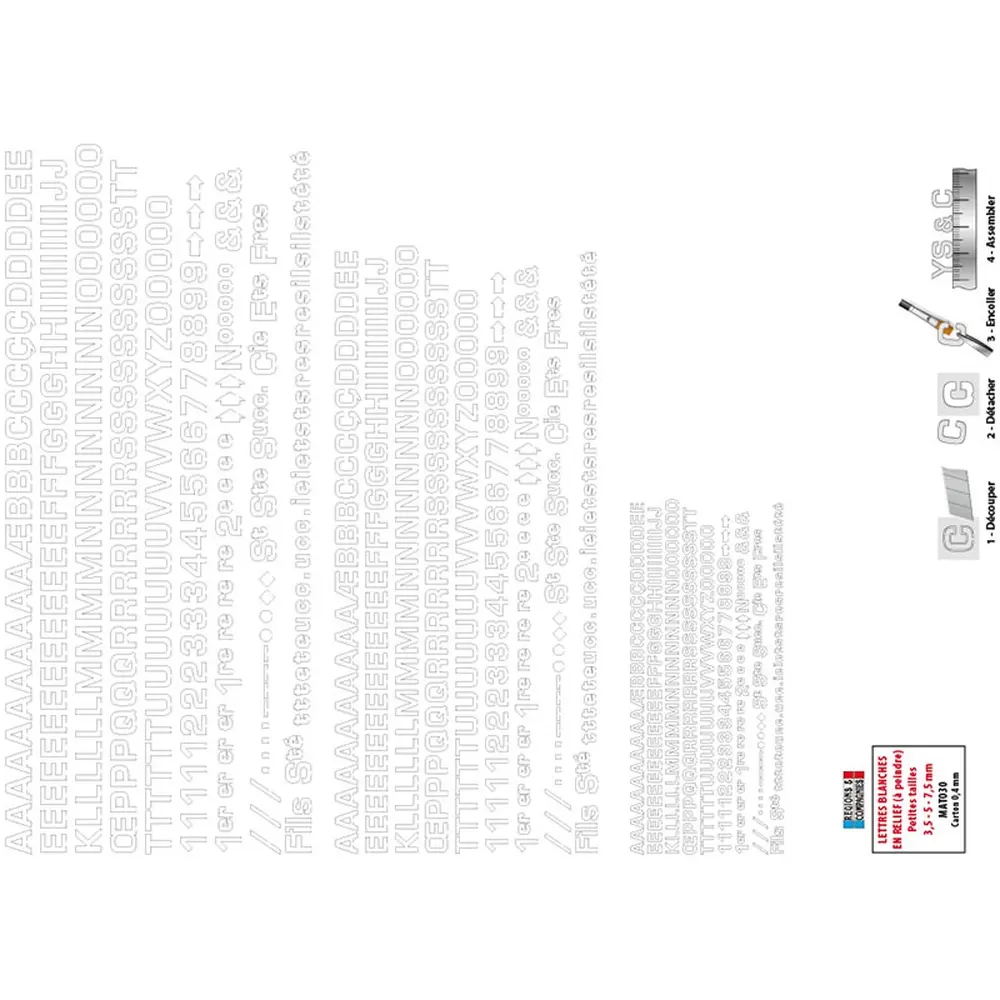 Lettres blanches en relief à peindre (petites tailles) - Régions et Compagnies MAT030 - HO 1/87  - 2