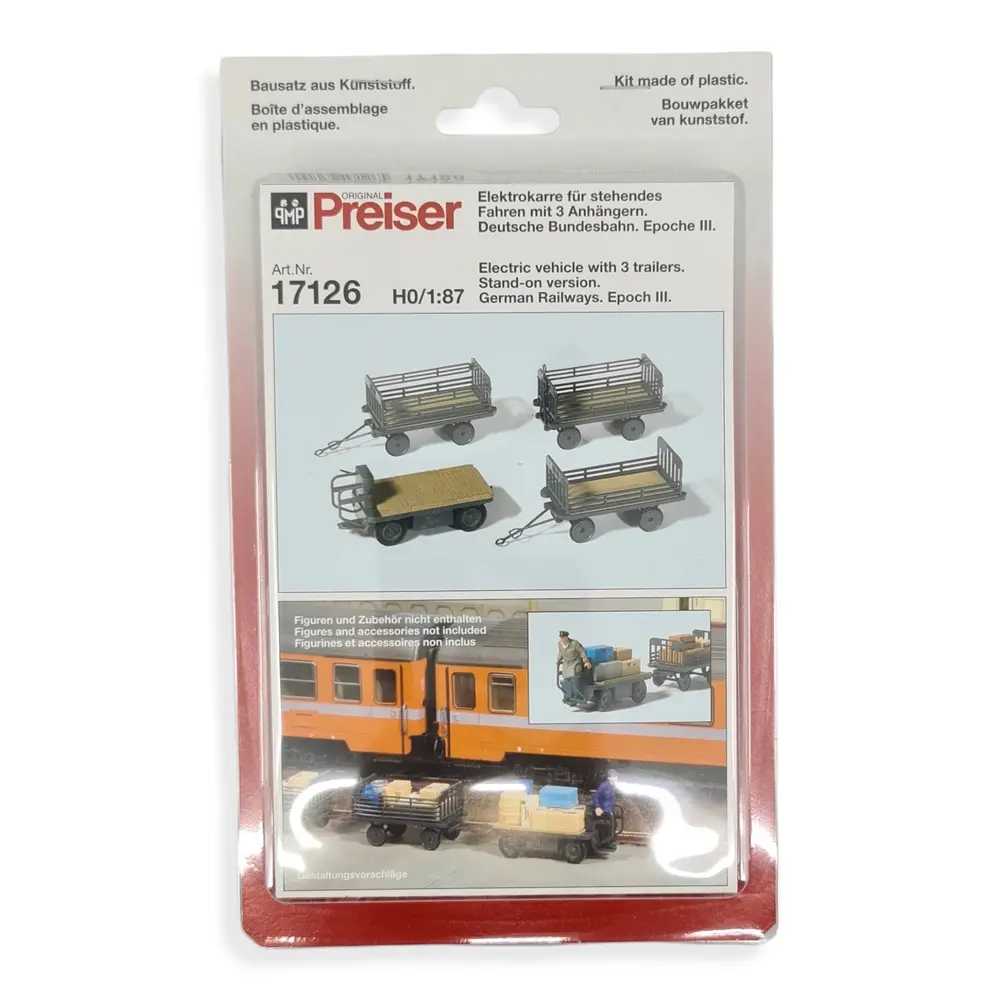 4 Remorques de chariot électrique grise PREISER 17126 - HO 1/87 - EP IV - 2