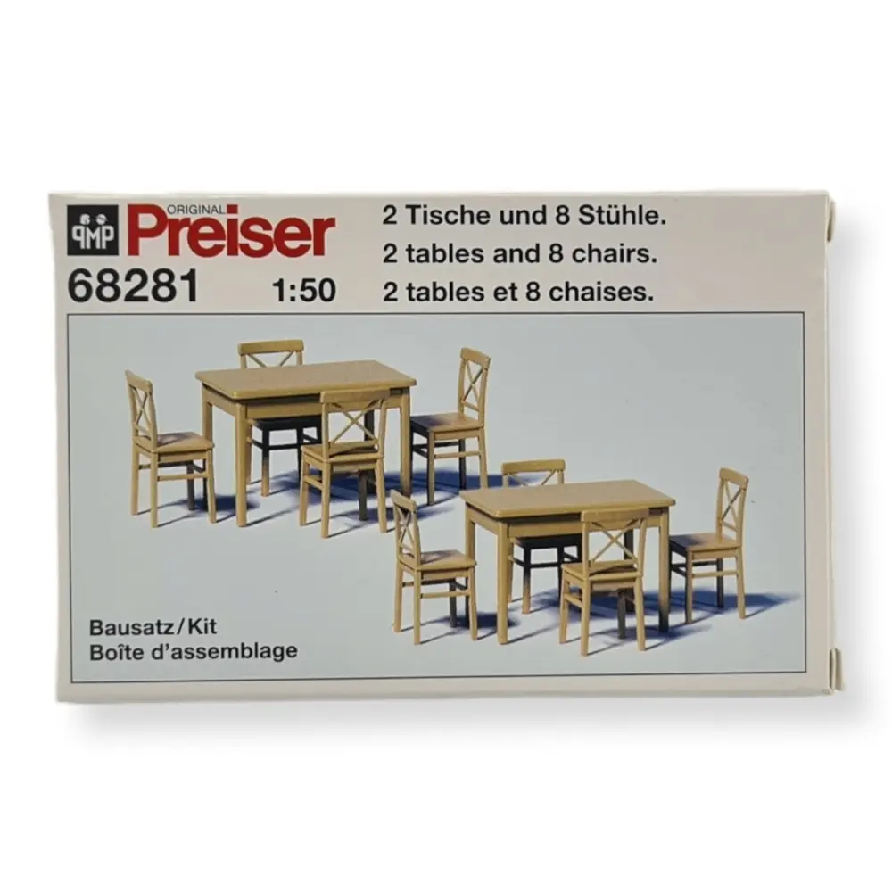 Lot de 2 tables et 8 chaises en bois PREISER 68281 - Échelle 1/50ème - 3