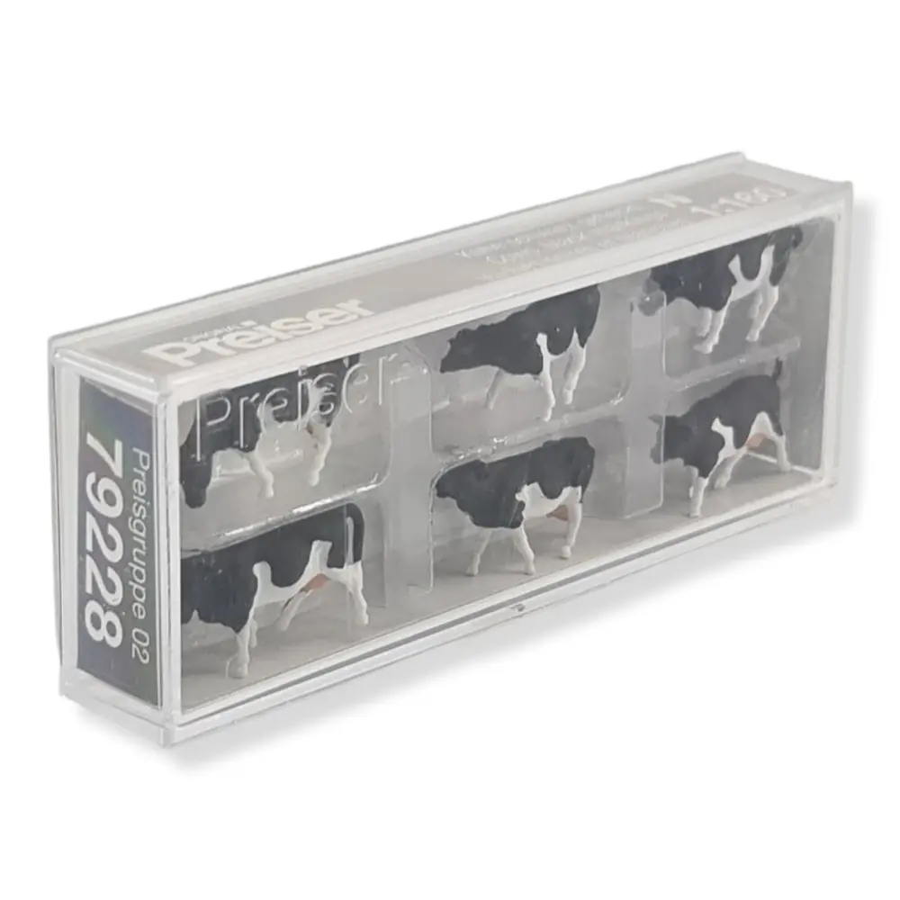 Lot de 6 vaches noires tachetées PREISER 79228 N 1/160 - 2