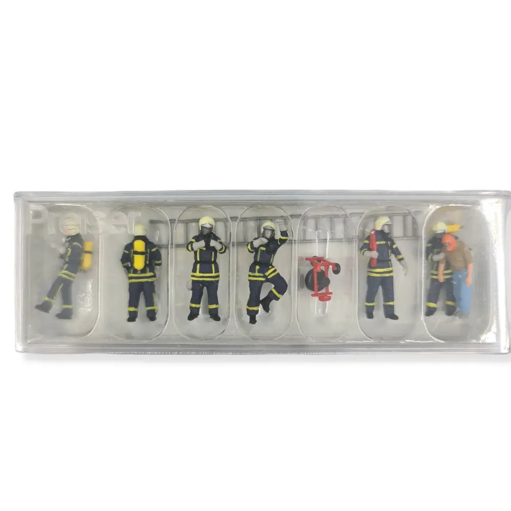 Set 6 pompiers avec respirateur - échelle - borne PREISER 10765 - HO 1/87 - 2