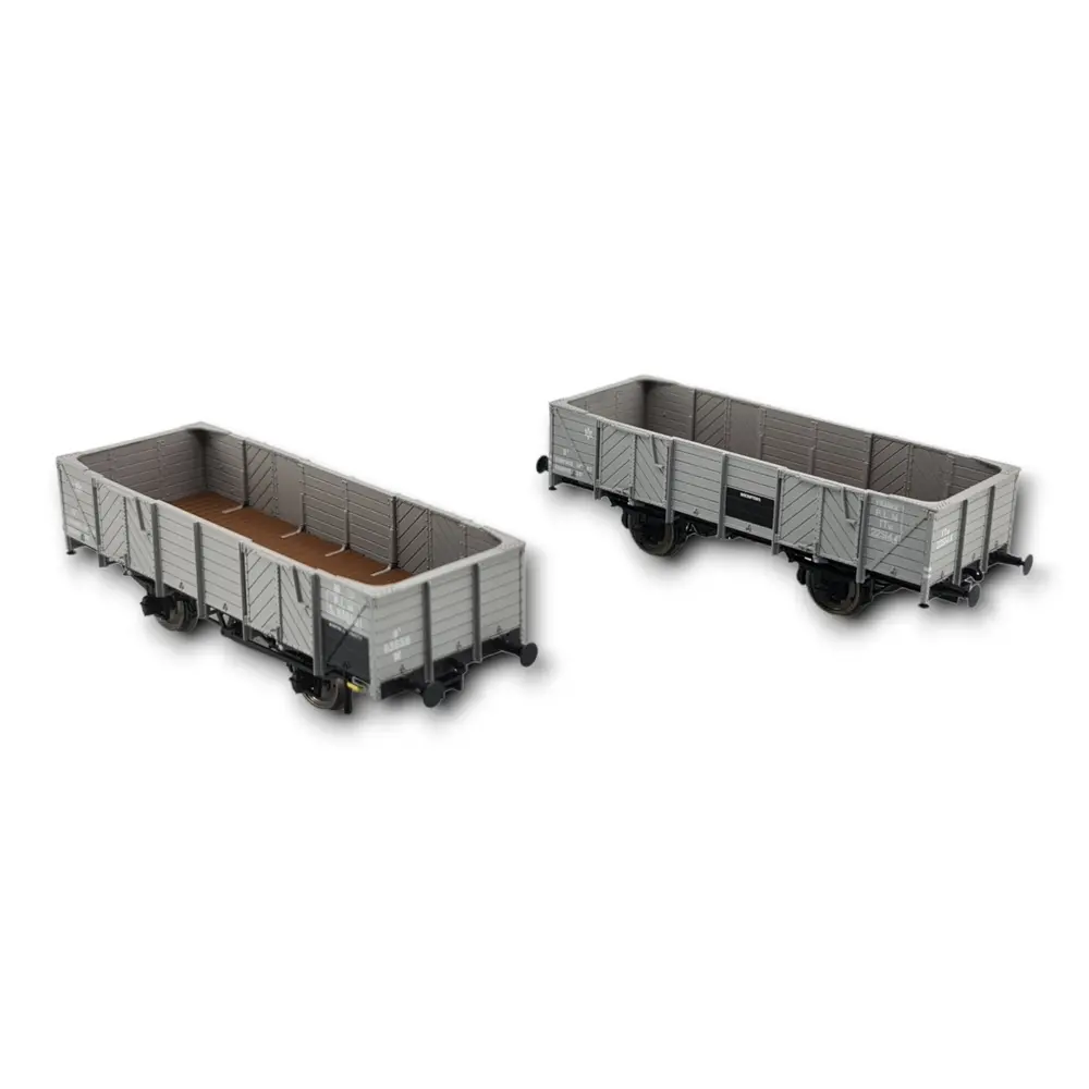 Deux wagons tombereau de la PLM avec 4 portes en bois gris - REE Modèles WB-811, HO 1/87e - 2