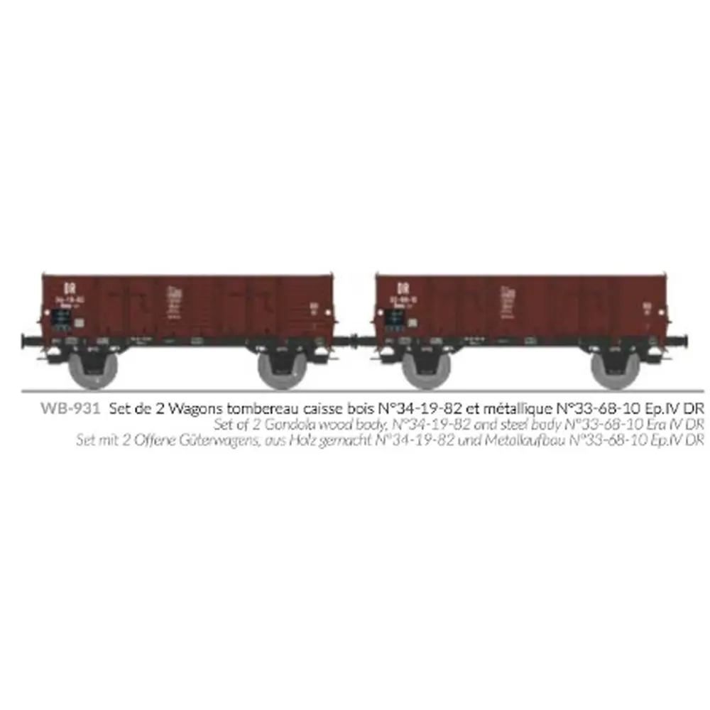 Set de 2 wagons tombereaux Ludwigshafen caisse bois N°34-19-82 et métallique N°33-68-10 - Ree Modèles WB931 - HO 1/87 - DR - Ep IV - 2R - 2