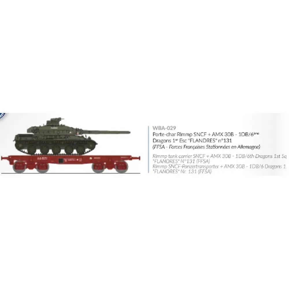 Wagon porte-char SSym46 + char amx-30 "Flandres" 1DB 6RD - Ree Modèles WBA029 - HO 1/87 - SNCF - Ep IV - 2R - 2