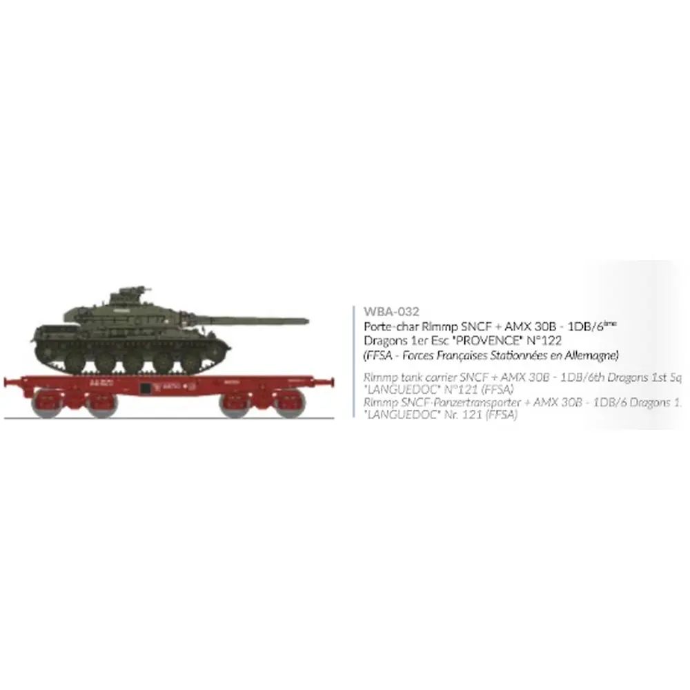 Wagon porte-char SSym46 + char amx-30 "Provence" 1DB 6RD - Ree Modèles WBA032 - HO 1/87 - SNCF - Ep IV - 2R - 2