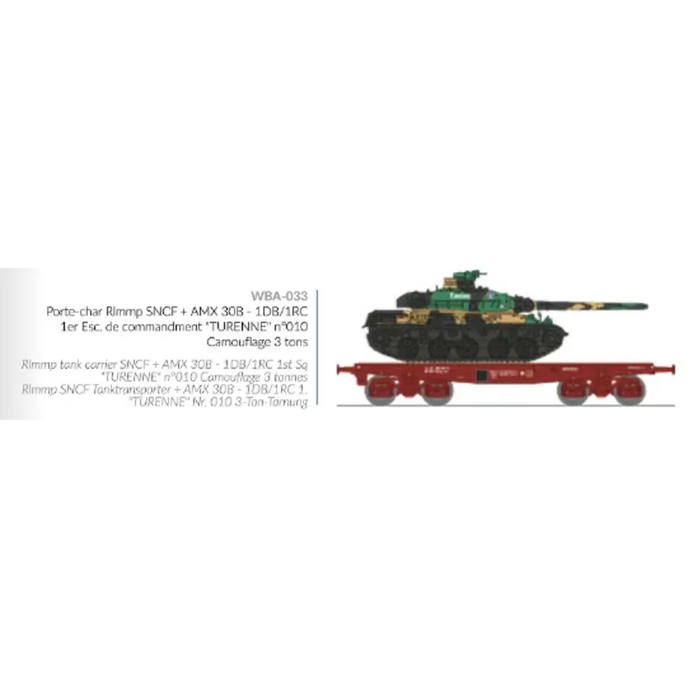 Wagon porte-char SSym46 + char amx-30 "Turenne" 1DB 1RC - Ree Modèles WBA033 - HO 1/87 - SNCF - Ep IV - 2R - 2