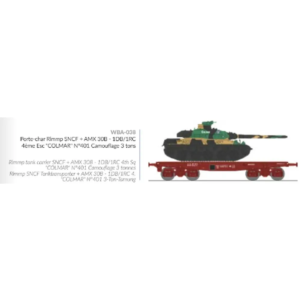 Wagon porte-char SSym46 + char amx-30 "Colmar" 1DB 1RC - Ree Modèles WBA038 - HO 1/87 - SNCF - Ep IV - 2R - 2