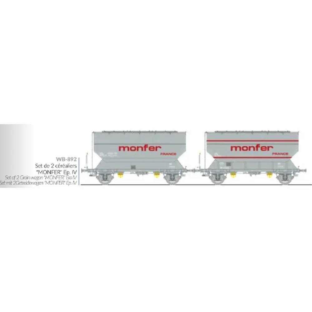Set de 2 wagons céréaliers FAUVET-GIREL « MONFER » - Ree Modèles WB892 - HO 1/87 - SNCF - Ep IV/V - 2R - 2