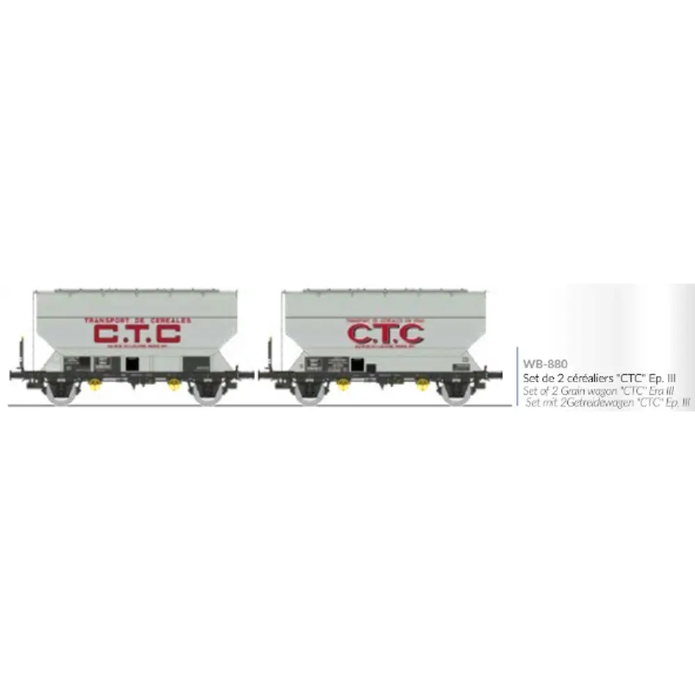 Set de 2 wagons céréaliers FAUVET-GIREL « CTC » - Ree Modèles WB880 - HO 1/87 - SNCF - Ep III - 2R - 2