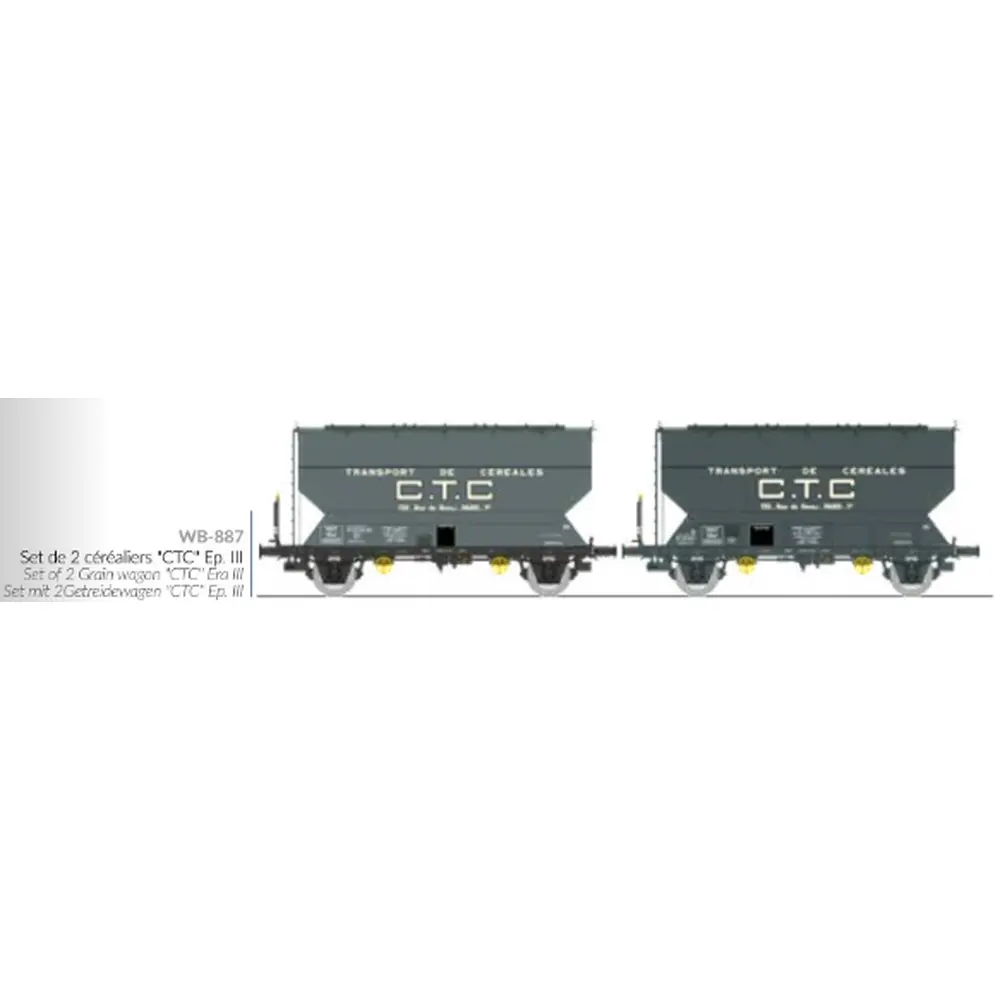 Set de 2 wagons céréaliers FAUVET-GIREL « CTC » - Ree Modèles WB887 - HO 1/87 - SNCF - Ep III - 2R - 2