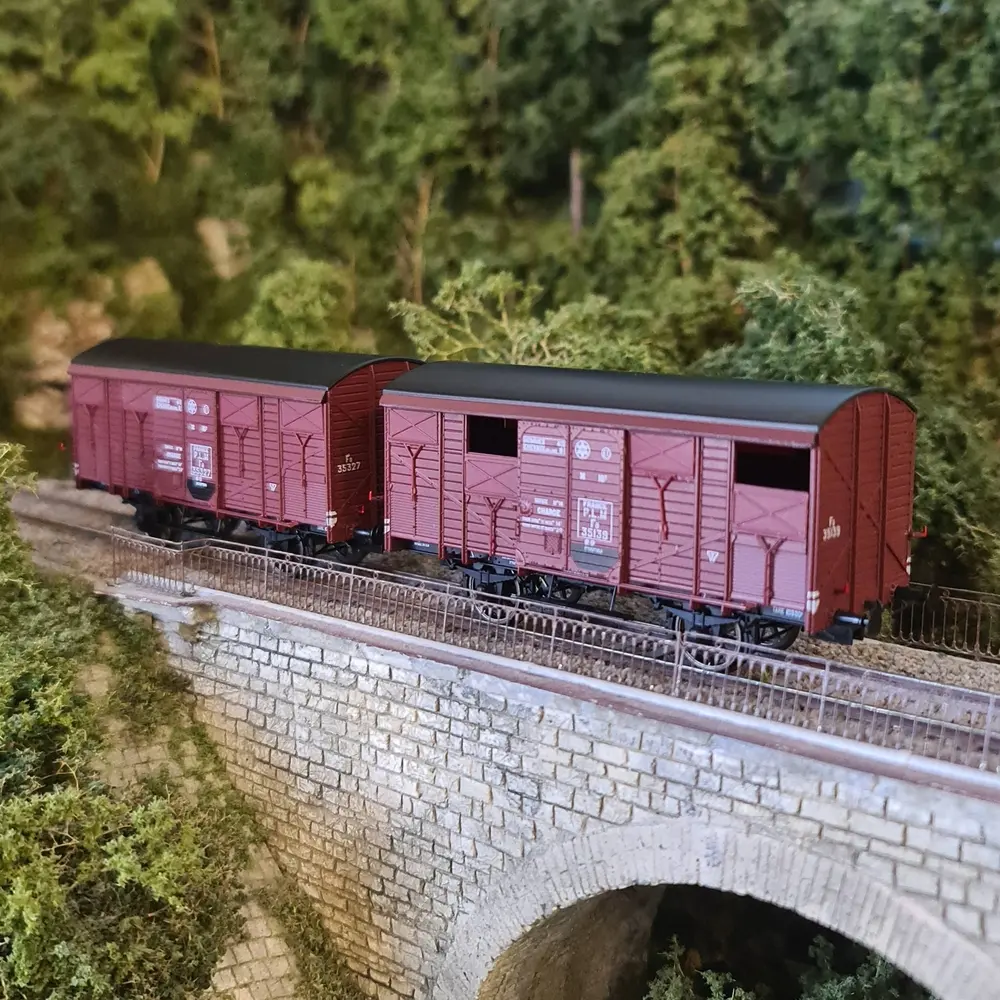 Set 2 Wagons ex-couverts 20T PLM REE Modèles WB735 - HO 1/87 - EP II - 4