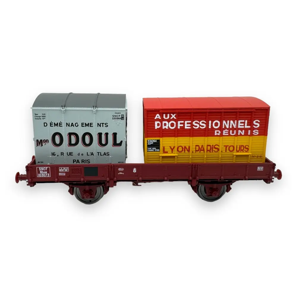 Wagon plat OCEM 29 + 2 cadres - Ree Modèles WB-608 - HO 1/87 - SNCF - Ep III - 2R - 3