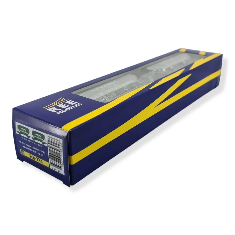 Set 2 Wagons céréaliers UFAC Moulin du Bos vert REE MODELES WB734 SNCF - HO 1/87 - 4