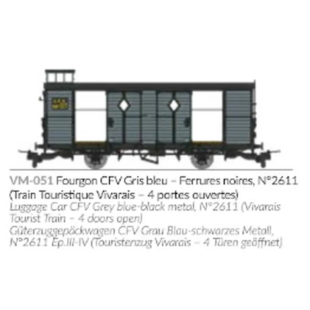 Wagon fourgon gris bleu, ferrures noires, N°2611 ( Train Touristique Vivarais – 4 portes ouvertes ) - Ree Modèles VM051 - HOe/HOm - CFV - 2R - 2