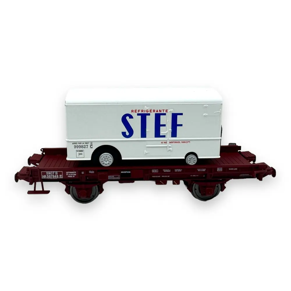 Wagon UFR mono-porteur + fourgon frigo "STEF" - Ree Modèles WB-650 - HO 1/87 - SNCF - Ep III - 2R - 3