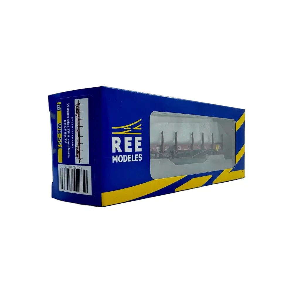 Wagon Plat TP Brun à Ranchers Courts -  REE MODELES WB551 - SNCF - HO : 1/87 - EP. IV - 2R  - 4