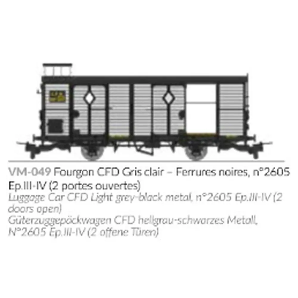 Wagon fourgon gris clair, ferrures noires, N°2605 ( 2 portes ouvertes ) - Ree Modèles VM049 - HOe/HOm - CFD - Ep III/IV - 2R - 2