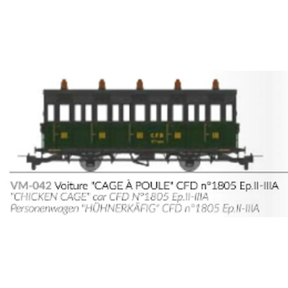Voiture voyageurs « Cage à poule » N°1805 - Ree Modèles VM042 - HOe/HOm 1/87 - CFD - Ep II/III - 2R - 2