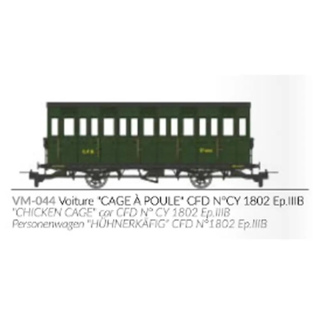 Voiture voyageurs « Cage à poule » N°CY 1802 - Ree Modèles VM044 - HOe/HOm 1/87 - CFD - Ep III - 2R - 2