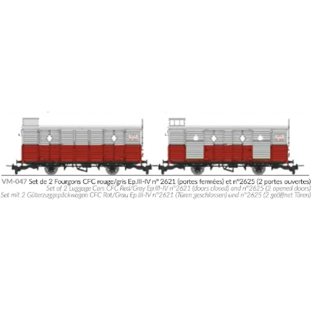 Set de 2 fourgons rouge/gris N° 2621 (portes fermées) et 2625 (2 portes ouvertes) - Ree Modèles VM047 - HOe/HOm - CFC - Ep III/IV - 2R - 2