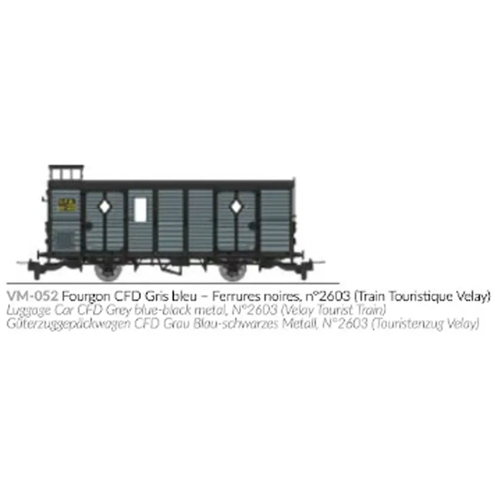 Wagon fourgon gris bleu, ferrures noires, N°2603 ( Train Touristique Velay ) - Ree Modèles VM052 - HOe/HOm - CFD - 2R - 2