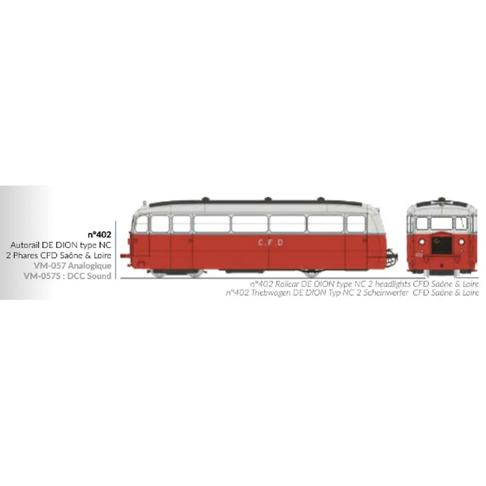 Autorail De Dion type NC Saône & Loire N°402, 2 phares, rouge/gris perle, toit gris - Ree Modèles VM057 - HOe/HOm 1/87 - CFD - Ep II/III - Analogique - 2R - 2
