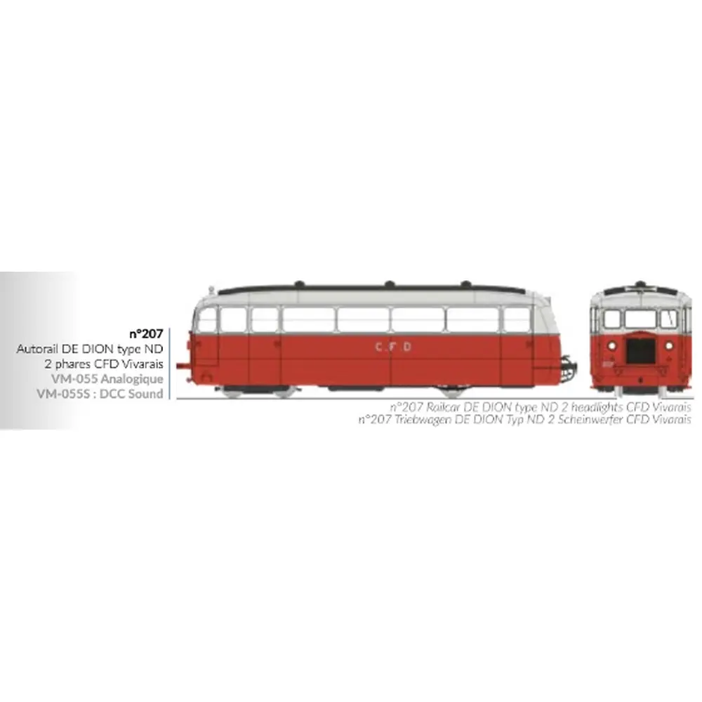 Autorail De Dion type ND Vivarais N°207, 2 phares, rouge/gris perle - Ree Modèles VM055 - HOe/HOm 1/87 - CFD - Ep III - Analogique - 2R - 2
