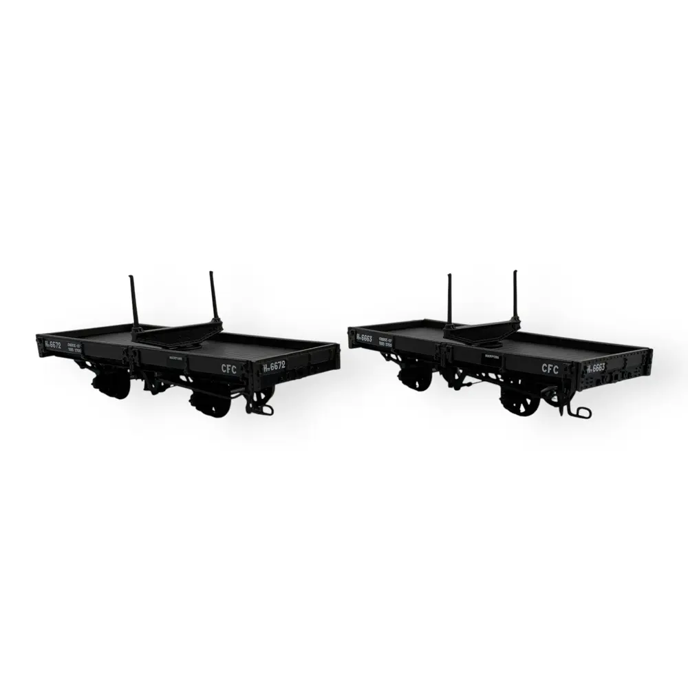 Set 2 wagons plats porte-grumes freinés bruns - Ree Modèles VM037 - HOe/HOm 1/87 - CFC - Ep III - 2R - 2