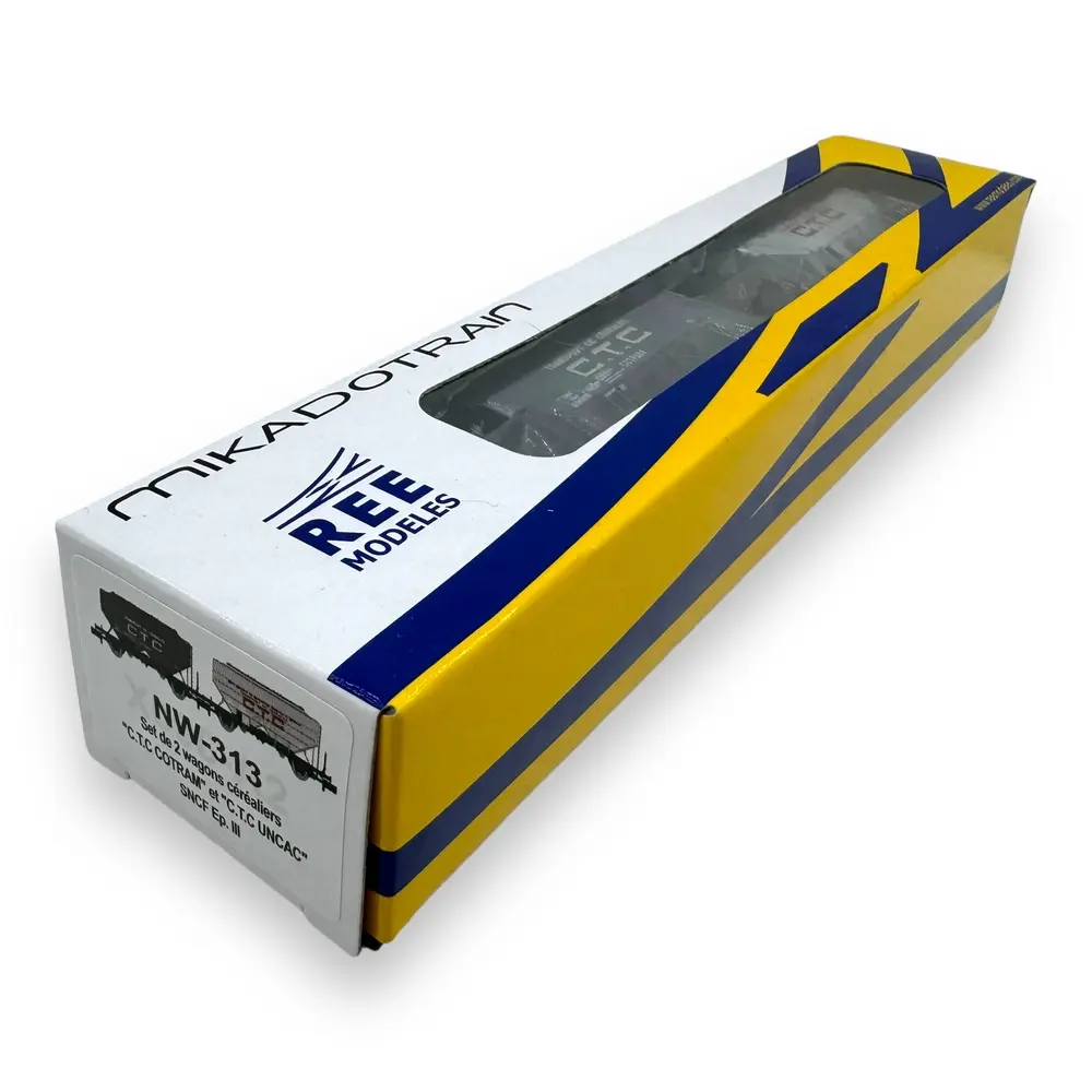 Set de 2 wagons céréaliers "C.T.C COTRAM" & "C.T.C UNCAC" - Ree Modèles NW-313 - N 1/160 - SNCF - Ep III - 2R - 4