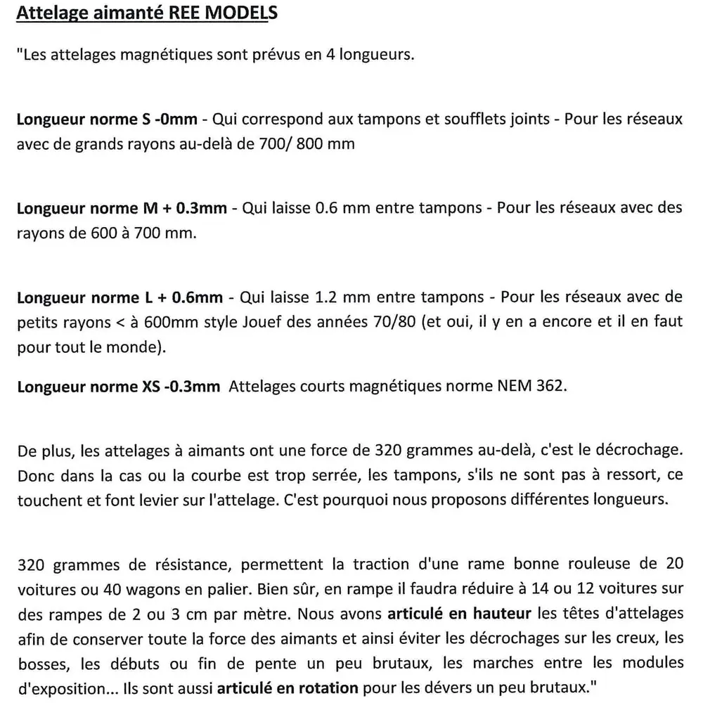2 paires d'attelages courts magnétiques norme NEM 362, avec fils, longueur L : norme + 0.6mm - 2