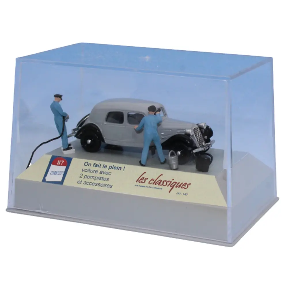 Citroën Traction 11A,  gris/noir, 2 pompistes et accessoires SAI 1910 - HO 1/87 - 2