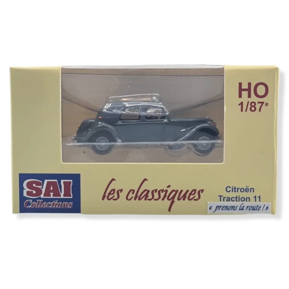 Voiture Citroën Traction 11B, taxi 1952 gris, 3 personnages SAI 1602 - HO 1/87 - 2
