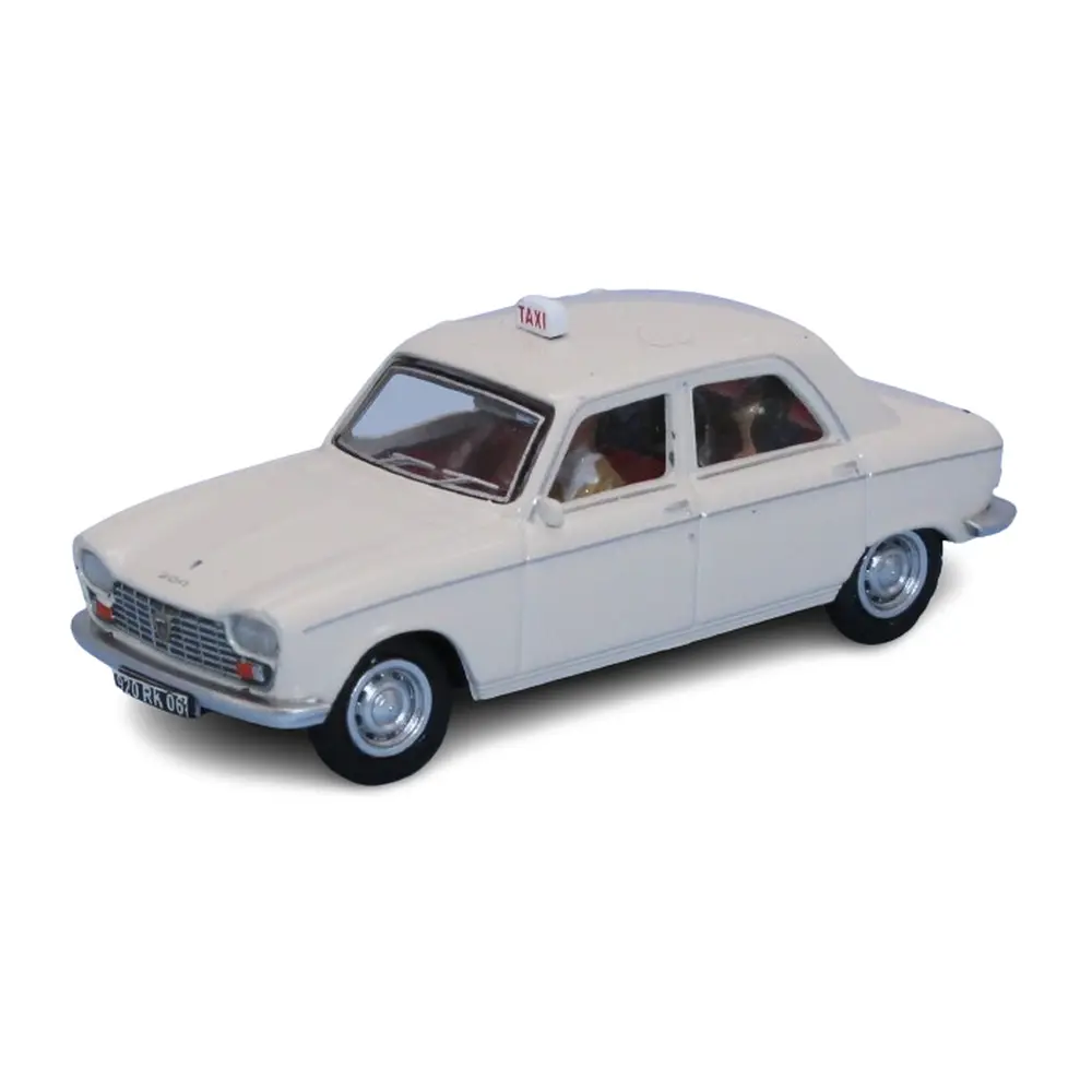 Peugeot 204, taxi blanc Courchevel, avec conducteur et 2 passagers - Sai 1625 - HO 1/87 - 2