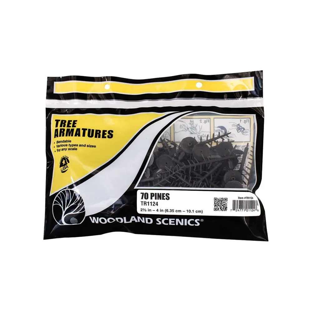 Lot de 70 armatures de pins WOODLAND SCENICS TR1124 - HO 1/87 - 63.5 à 101 mm - 2