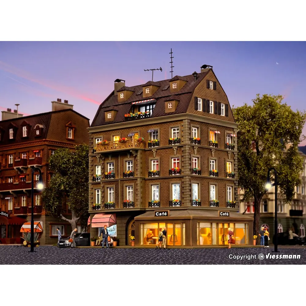 Café 5 étages - Aménagement intérieur et éclairage LED - VOLLMER 43783 - HO 1/87 - 4