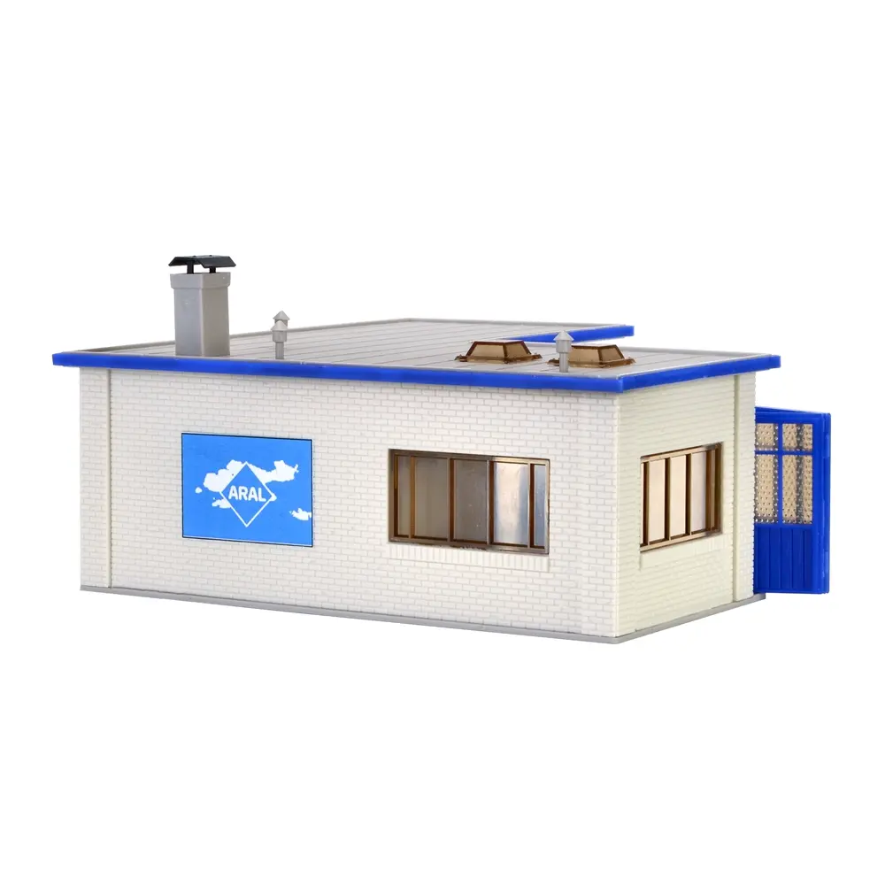 Station service ARAL , Bleu / blanc - VOLLMER 45156 - Échelle HO : 1/87ème - 175 x 150 x 80 mm - 2