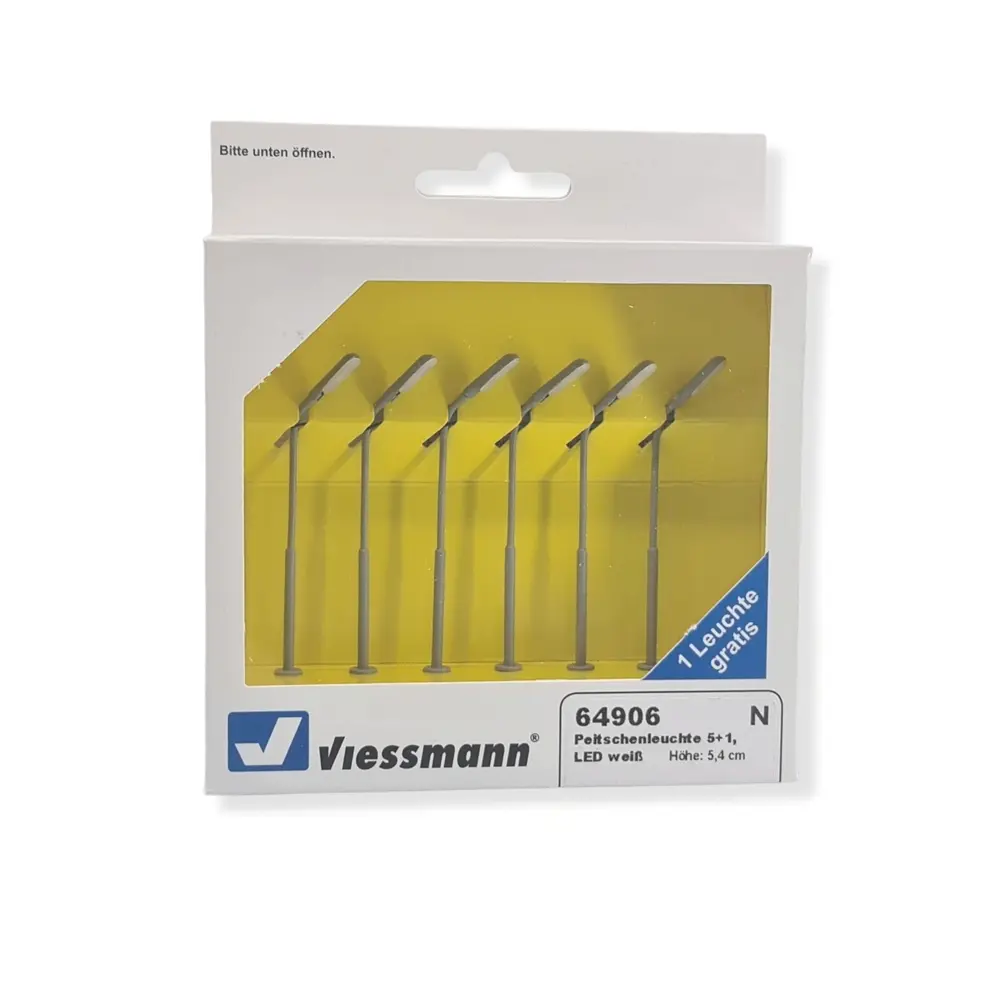 Lot de 6 lampadaires de ville Viessmann 64906 - N 1/160 - hauteur 54  mm - 2
