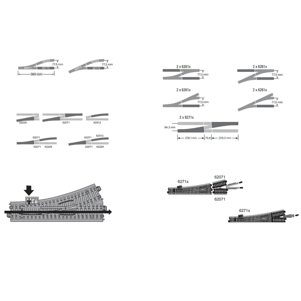 Aiguillage à gauche R2 24,3° Trix 62611 - 188,3 mm - HO : 1/87 - Code 83 - Voie C - 4