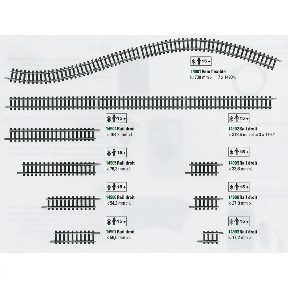 Rail flexible Minitrix 730 mm - N : 1/160 - code 80 - 14901 - 4