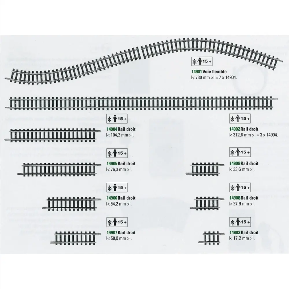 Rail de transition Minitrix / Arnold 59 mm - N : 1/160 - code 80 - 14999 - 2