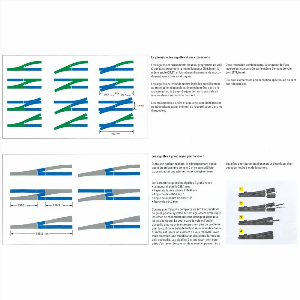 Aiguillage long à droite 12,1° Trix 62712 - 236,1 mm - HO : 1/87 - Code 83 - Voie C - 3